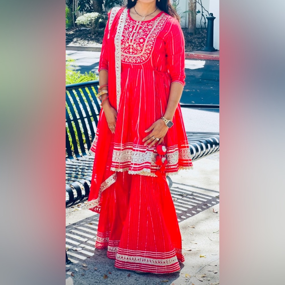 Beautiful cotton dress, peplum top sharara pant